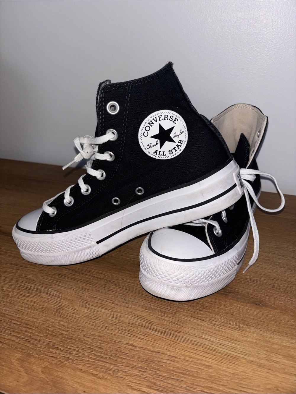Converse High-Top Platform Sneakers in Black and White